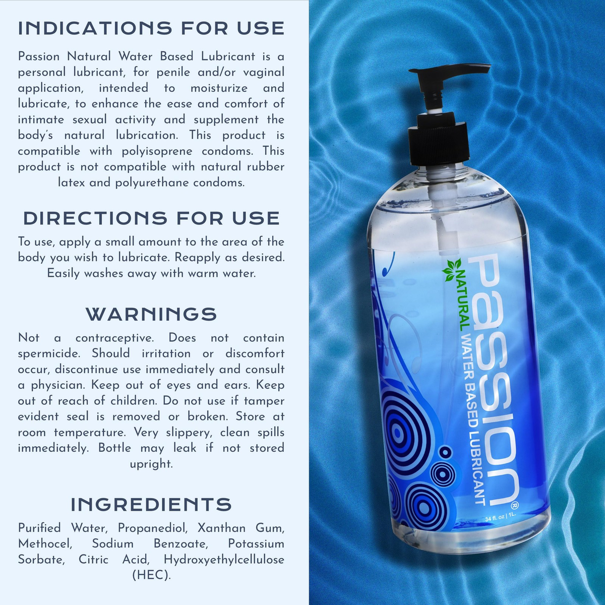 Passion Natural Water-Based Lubricant 34 oz – Glycerin & Paraben Free