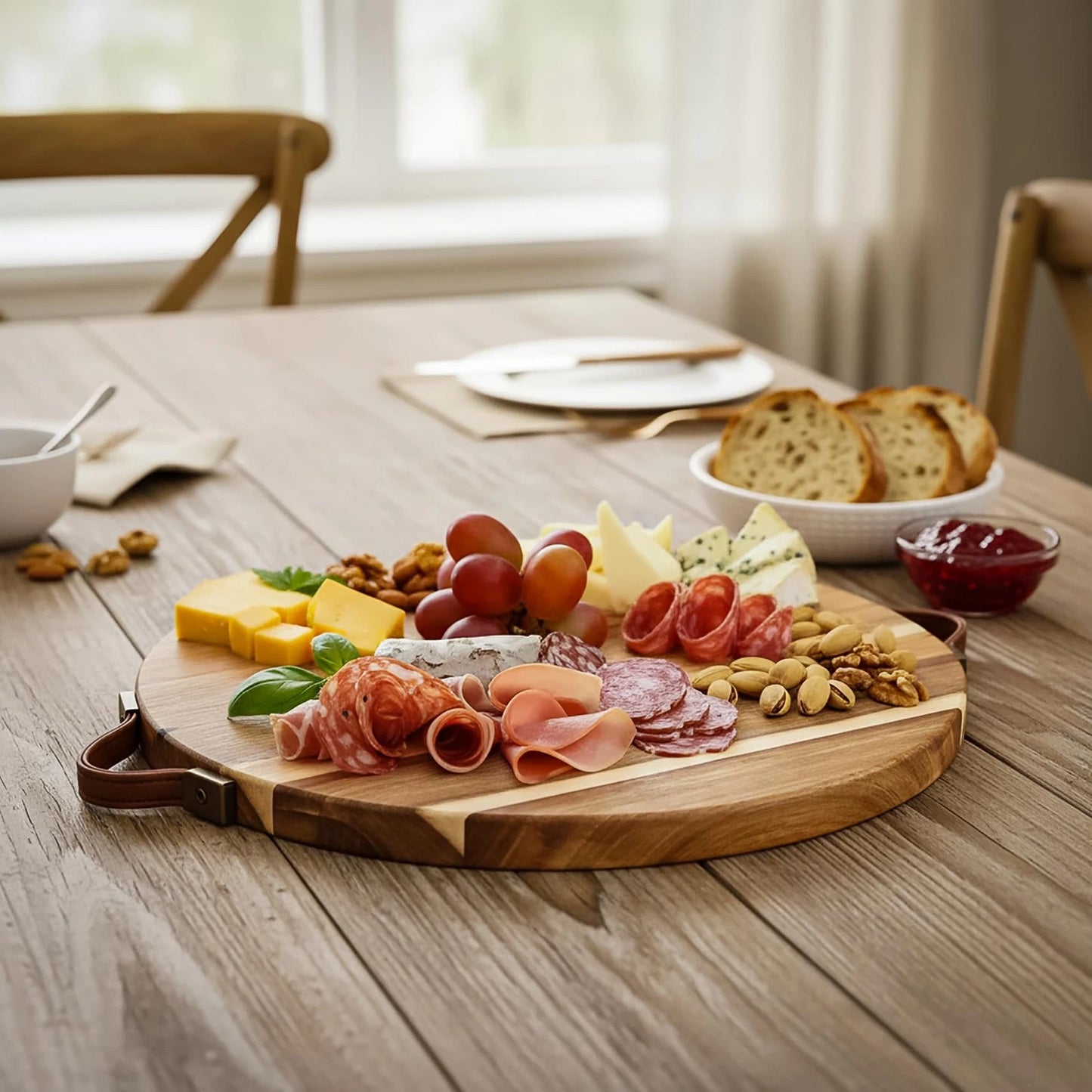 Acacia Wood Deviled Egg Platter with Handles for Easter, 24 Holes round Deviled