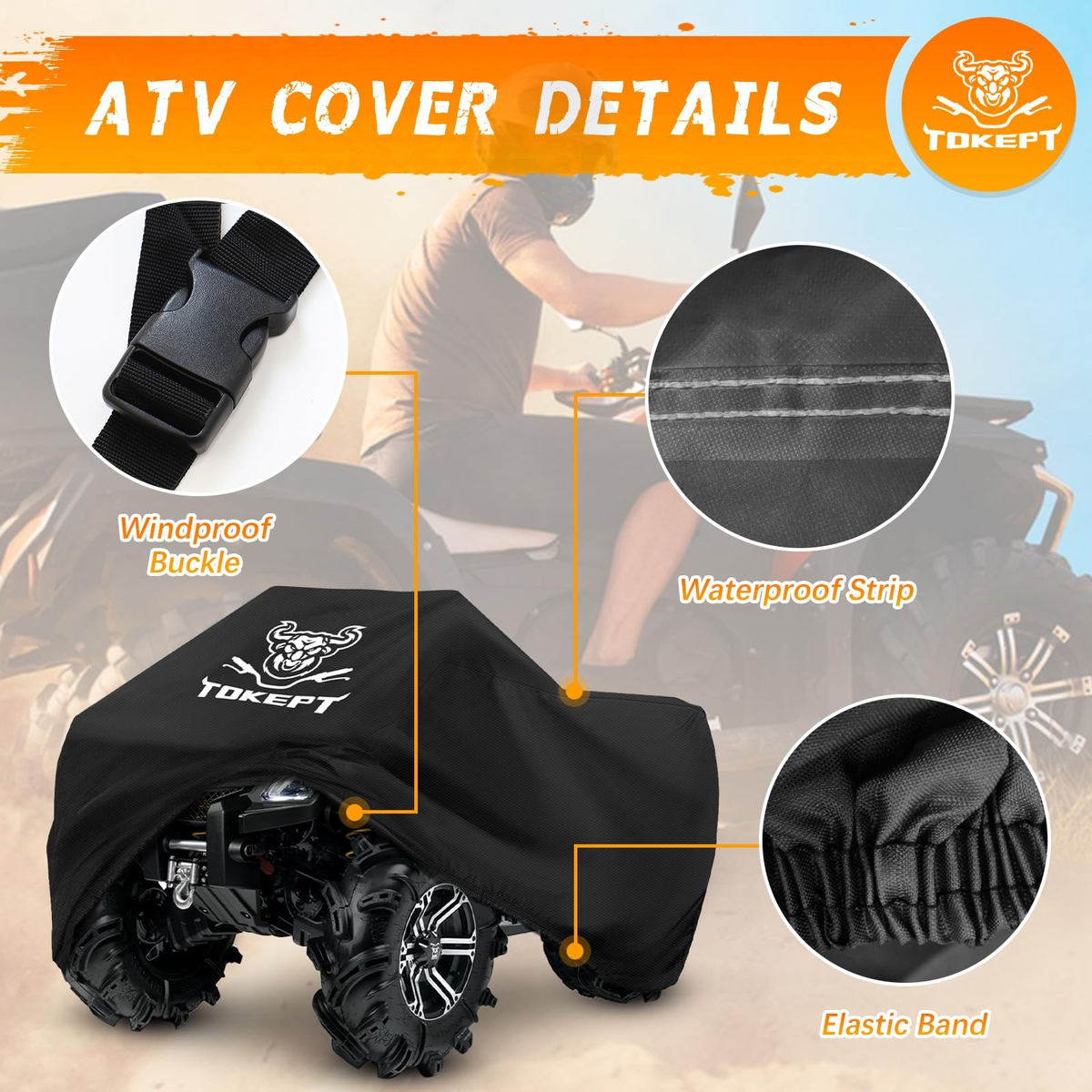 Heavy Duty Waterproof ATV Cover for 100" 4 Wheeler Quad, Fits Honda, Polaris,
