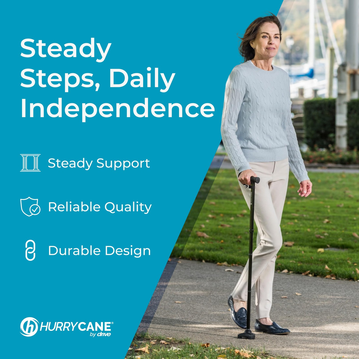 HurryCane Freedom Edition Foldable Walking Cane with T Handle – Adjustable Lightweight Mobility Cane