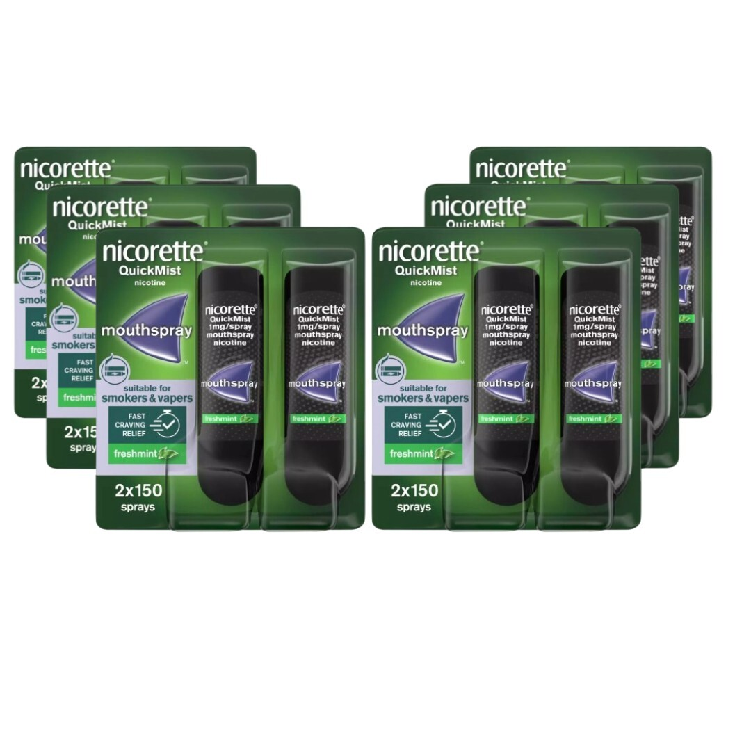 Nicorette Quickmist Duo, 2 x 150 sprays- PACK OF 6-FREE SHIPPING(= 1800 Spray