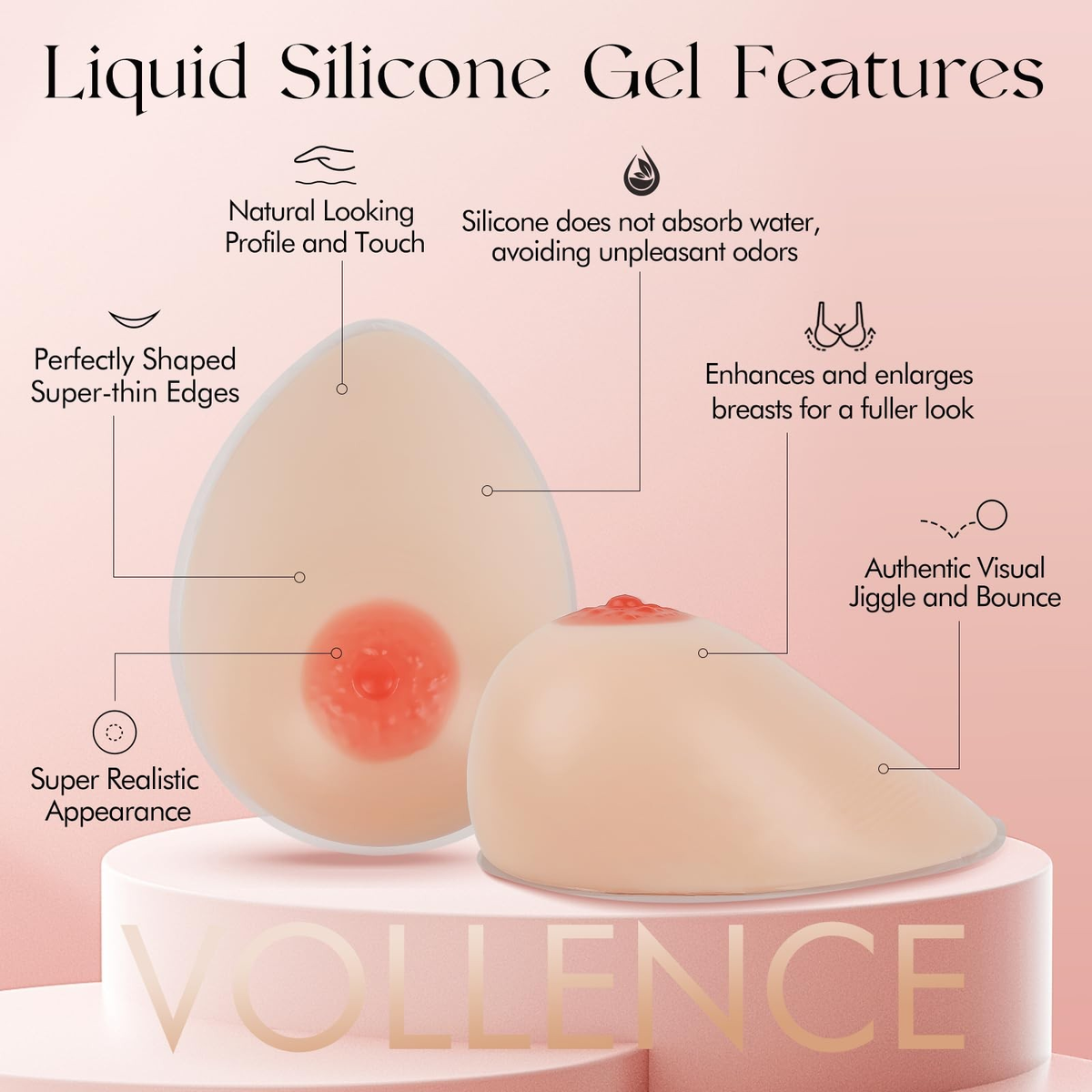 Vollence C Cup Silicone Breast Forms | 1 Pair | Breast Enhancers & Bra Inserts | Mastectomy Prosthesis | FREE SHIPPING