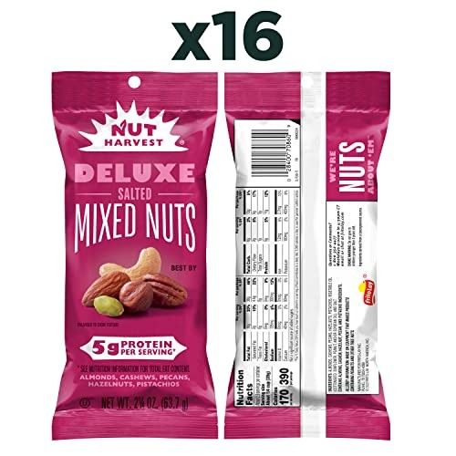 Nut Harvest Deluxe Mixed Nuts 2.25 oz Snack Packs – Pack of 16, Premium Mixed Nuts