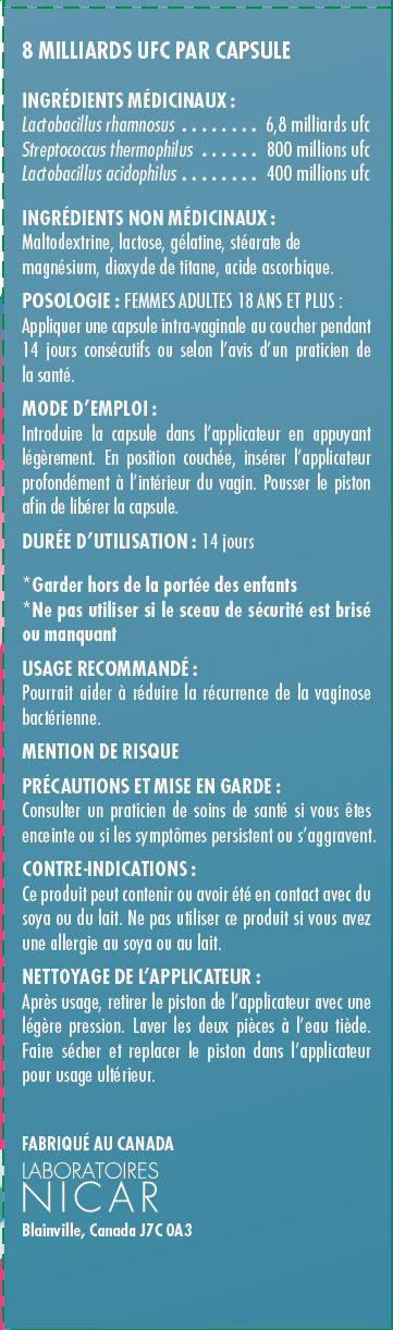 Probaclac Vaginal probiotic, bacterial vaginosis, pH balance