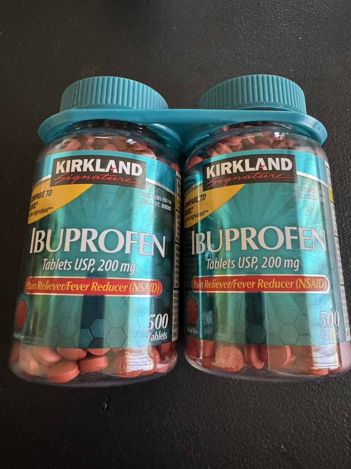 Kirkland Signature Ibuprofen 200 mg Tablets 500 Count Pain Reliever Fever Reducer(Total 1000)