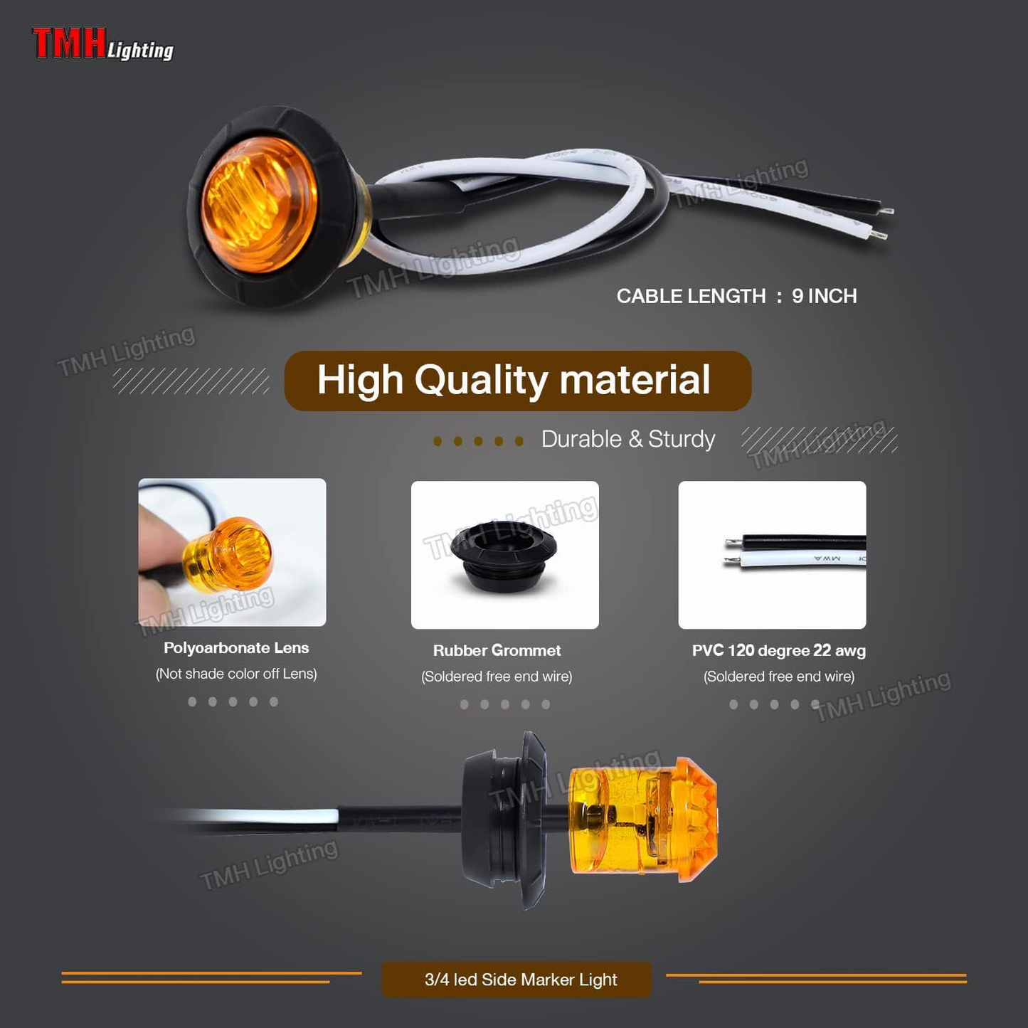 TMH 3/4-Inch Mount Amber LED Trailer Marker Lights, Pack of 50