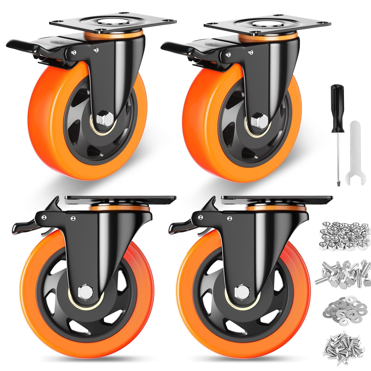 4 Inch Caster Wheels, Casters Set of 4, Heavy Duty Casters with Brake 2200 Lb...