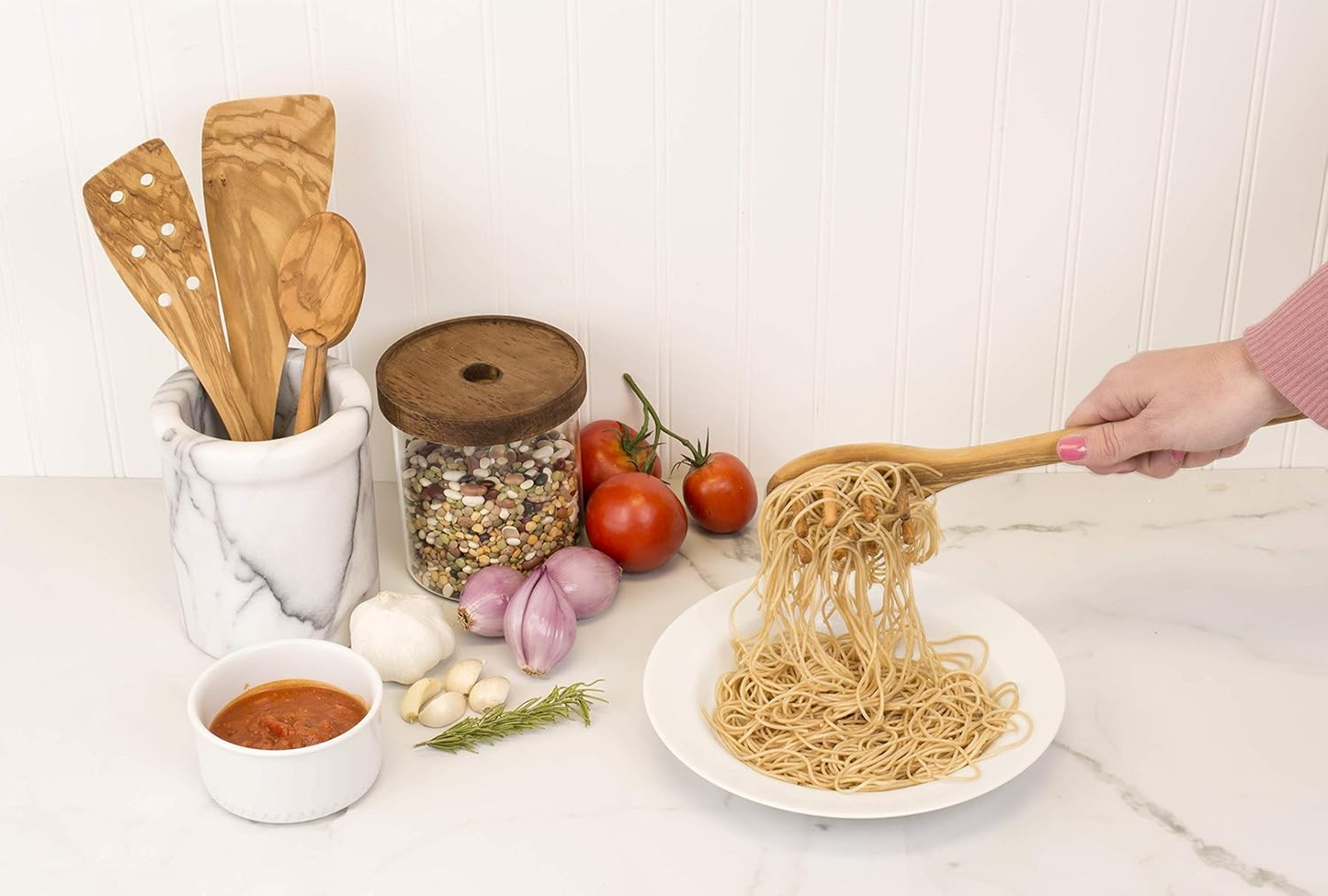 Eddington Italian Olive Wood Pasta Server – Handcrafted in Europe – 12 Inch – Free Shipping