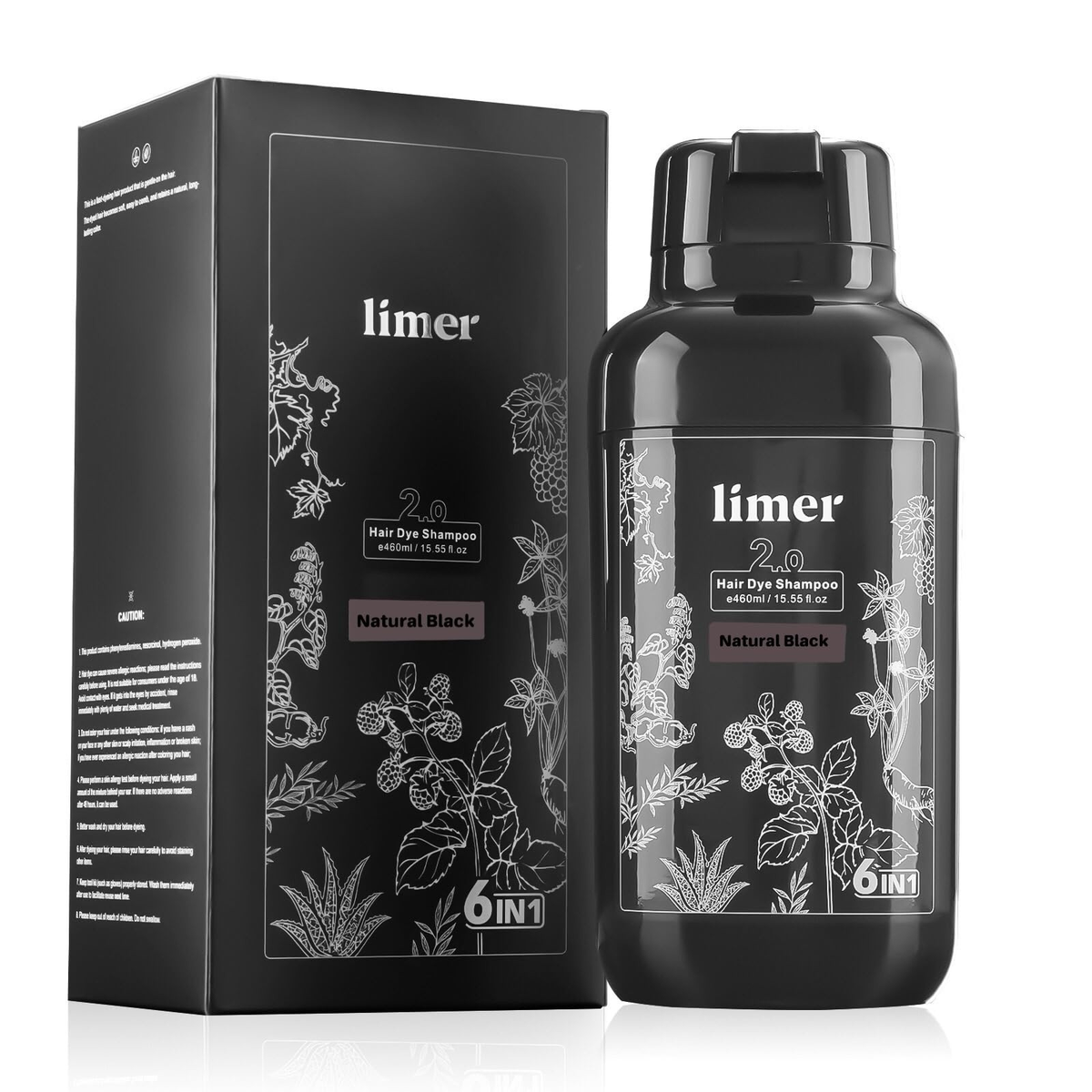 Limer Natural Black Hair Dye Shampoo | 3-in-1 Gray Coverage Hair Color | Ammonia-Free | 460 mL | FREE SHIPPING 🖤