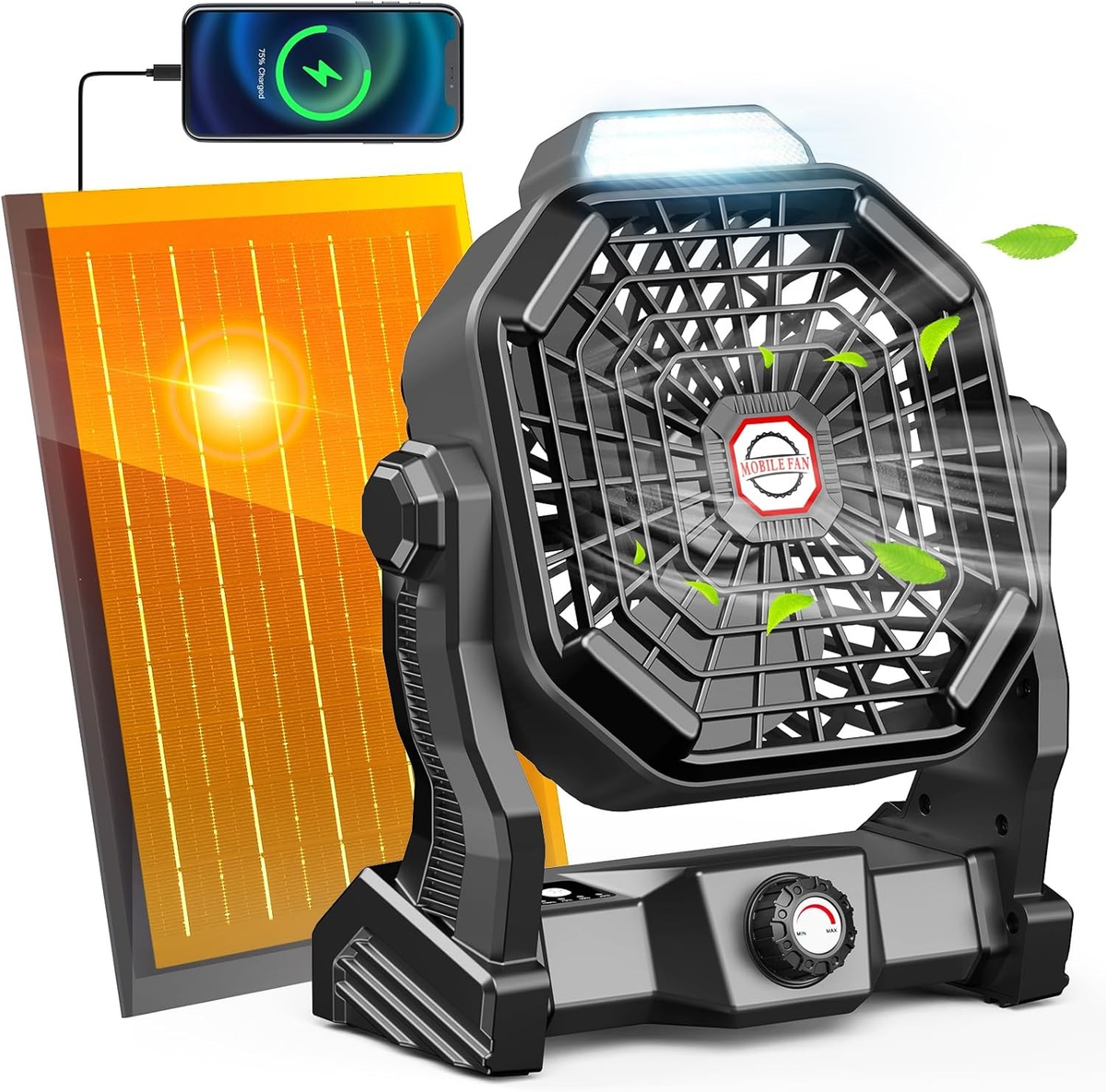 Solar Powered Fan Max 40H Runtime Rechargeable Camping Fans & Led Lantern 8-inch