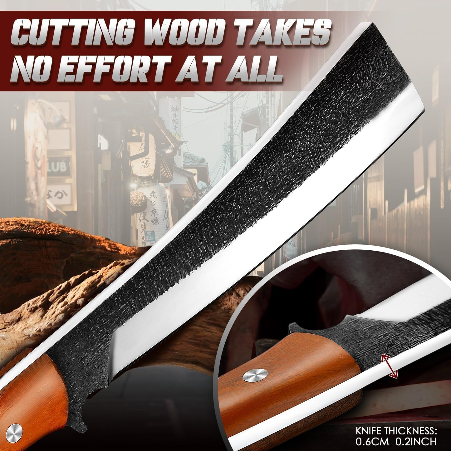 Freelander Japanese Style High Carbon Steel Machete with Red Sandalwood Ergon...