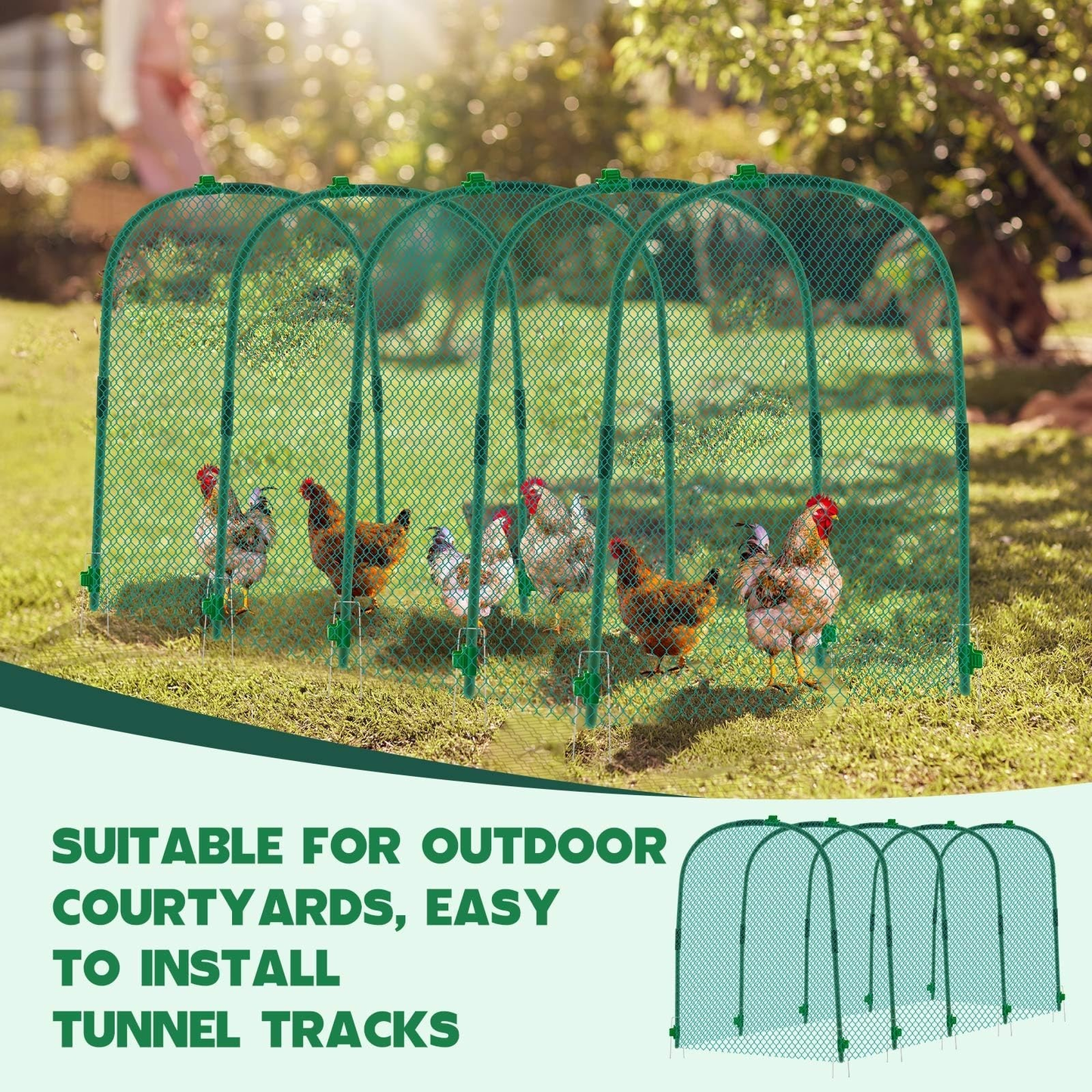 Large Chicken Tunnel Coop Run, 157 × 31.5 x 25.5 Inch, Easy to Install Gree