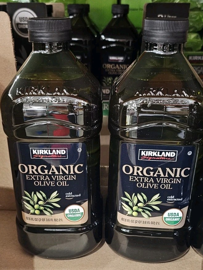 2 Bottles Kirkland Signature, Organic Extra Virgin Olive Oil, 68 fl oz /2 Liters