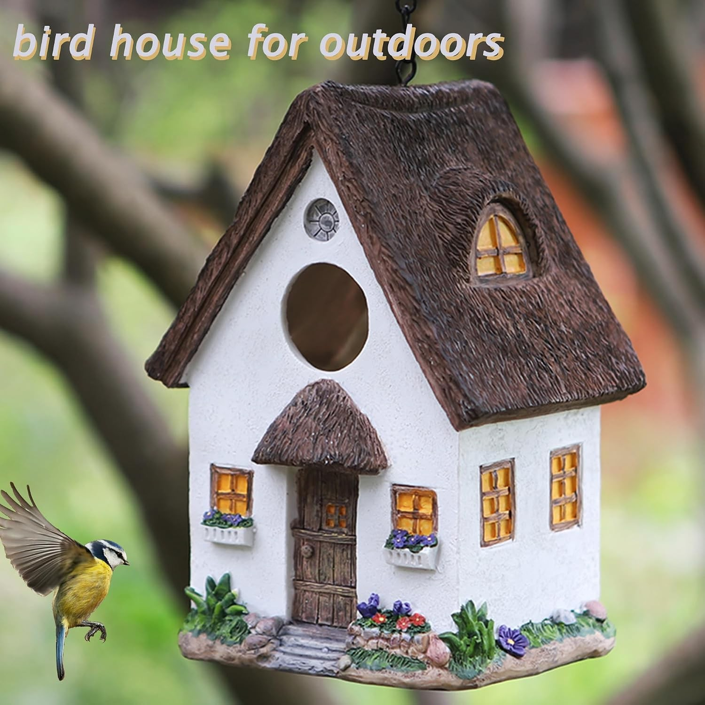Bird House for Outside Resting Place Birds White Hanging Natural Nest Bluebird