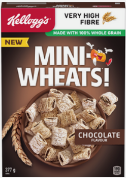 Kellogg's Mini-Wheats Chocolate Cereal 377g (4 Pack) – Whole Grain Breakfast Cereal