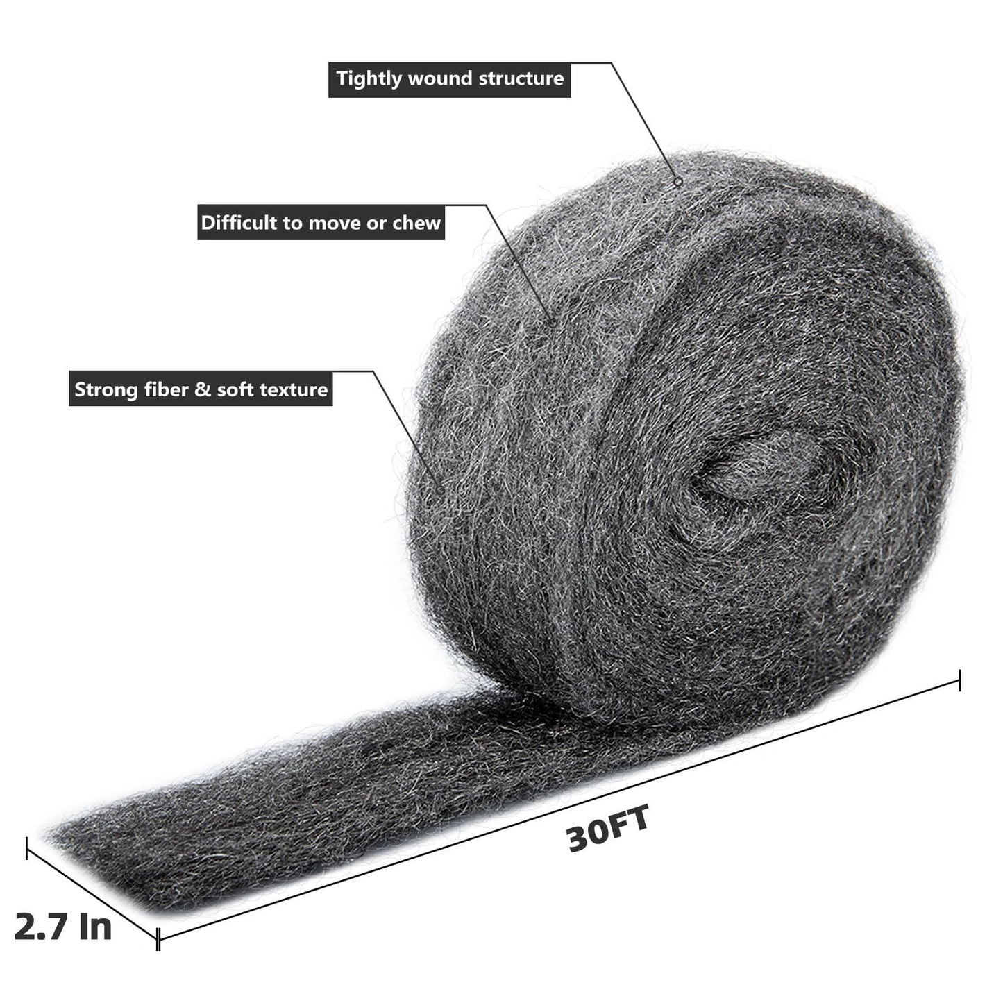 30Ft 10oz Steel Wool Roll – Coarse Wire Fabric for Pest Control & Hardware Use | Free Shipping