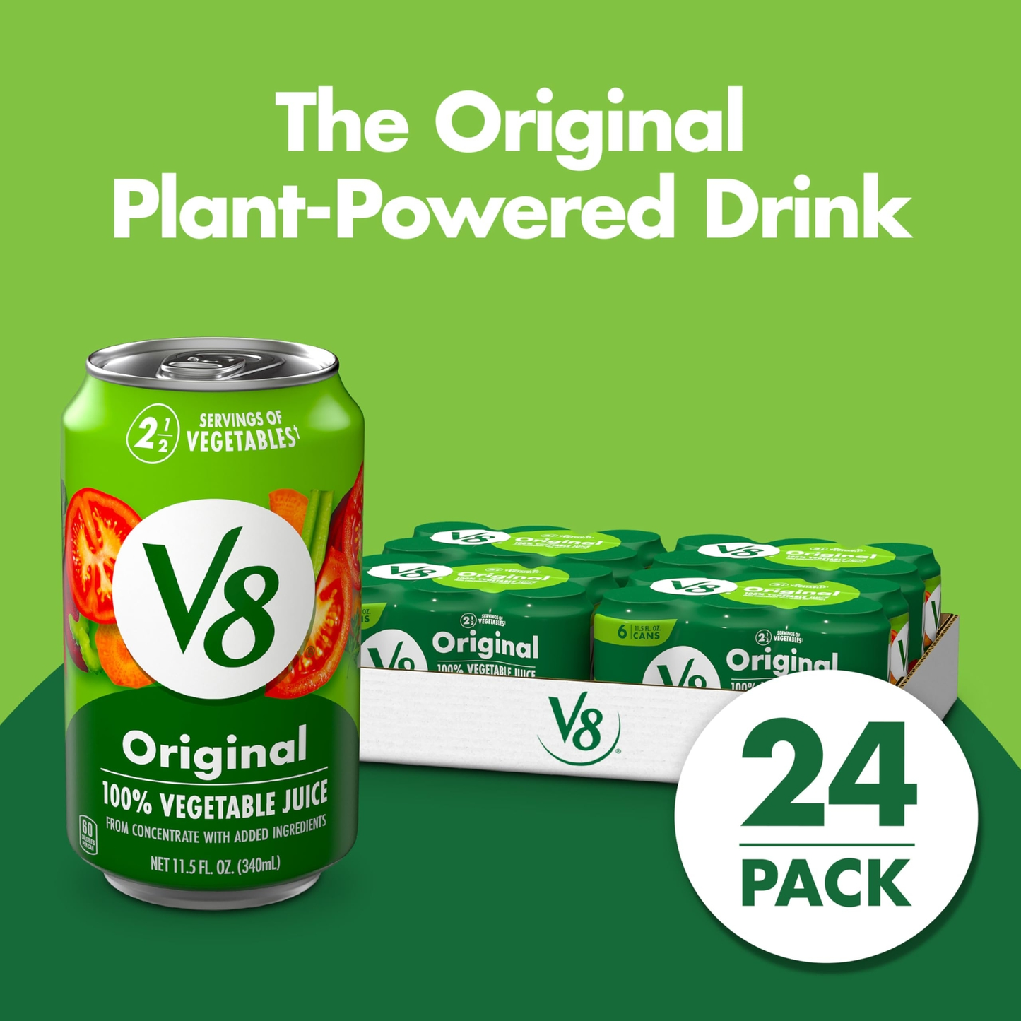 V8 Original 100% Vegetable Juice 11.5 fl oz Cans Pack of 24 Nutrient-Rich Drink