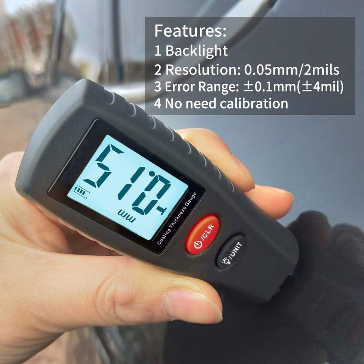 Digital Paint Thickness Gauge - Automotive Coating & Paint Depth Meter Tester