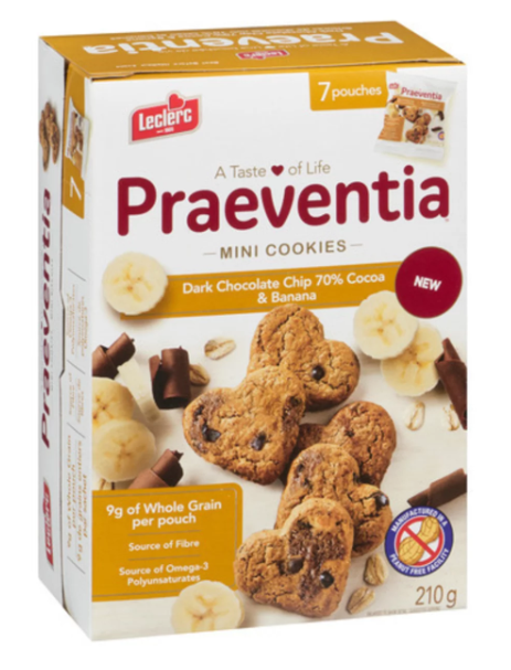Leclerc Praeventia Cookies Dark Chocolate Chip 70% Cocoa & Banana 210g