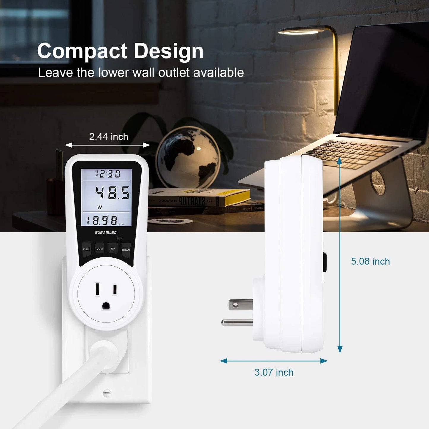 Watt Meter Plug-In Socket Power Meter with Auto Cost Calculator & Backlit LCD Display