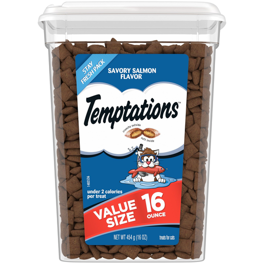 TEMPTATIONS Classic Crunchy & Soft Cat Treats Savory Salmon Flavor 16 oz Tub
