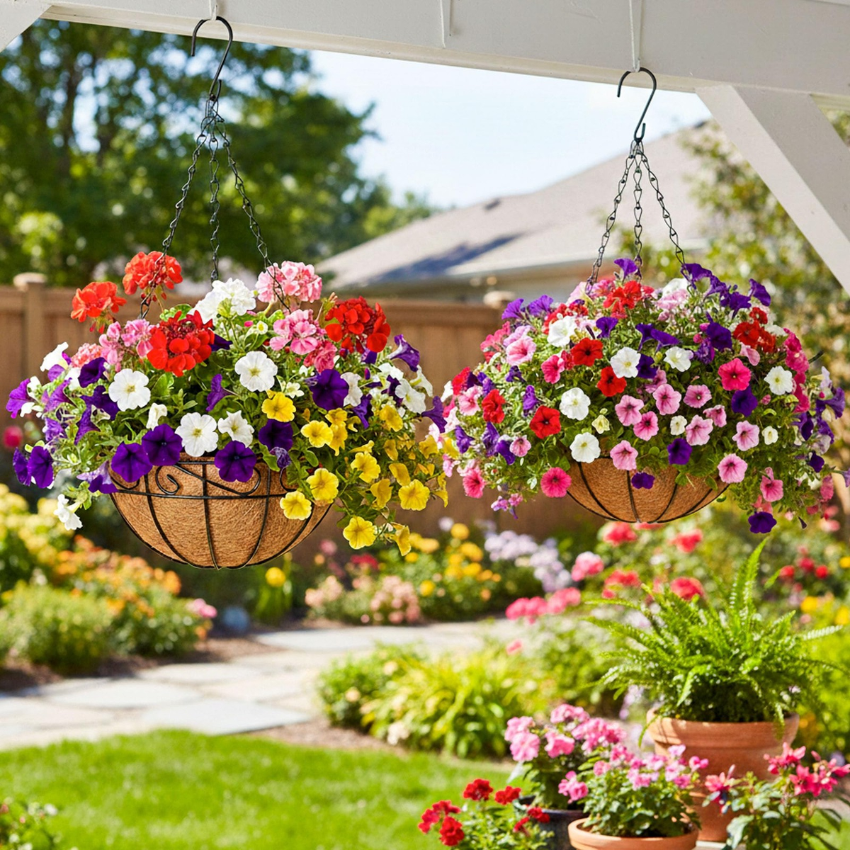 14Inch Metal Hanging Planters  4 Pack Flower Pots for Indoor & Outdoor Decor