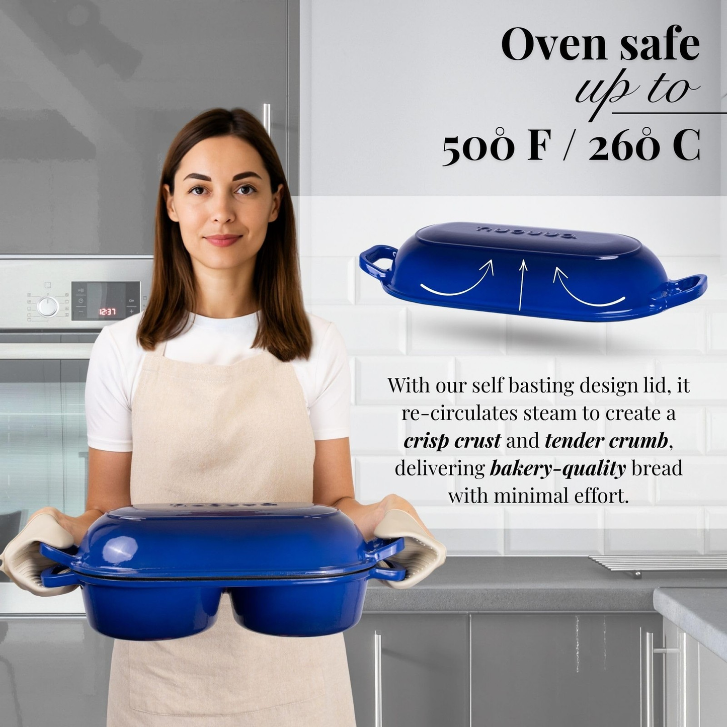 Dutch Oven For Sourdough Bread Baking – Enamelled Cast Iron Bread Loaf Pot – ...