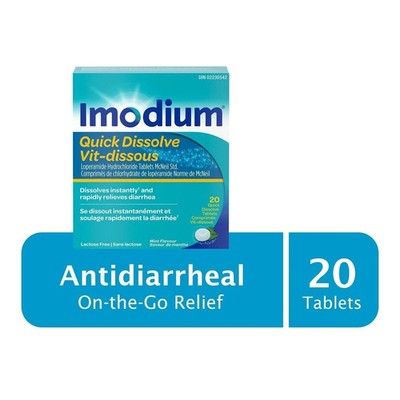 Imodium Diarrhea Relief Quick Dissolve Tablets – 20 Count Fast Acting Anti-Diarrheal, Fresh from Canada